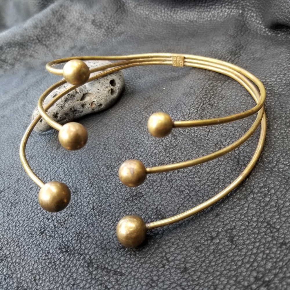 Brass pearld adjustable necklace collar handmade - Picture 2 of 4